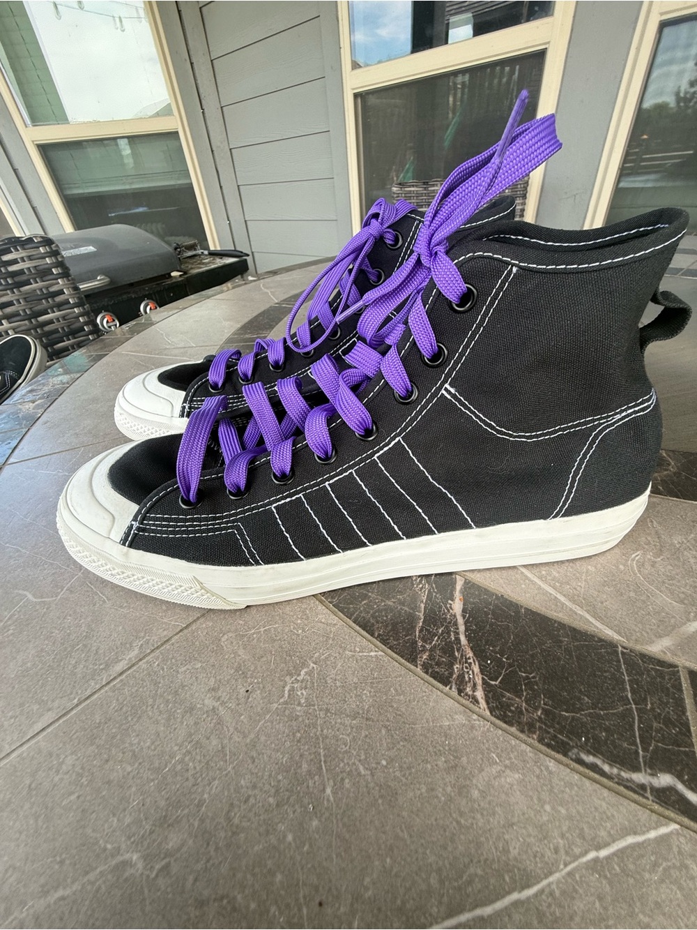 adidas Black High-Top Sneakers with Purple Laces